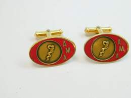 American Medical Association 10K Gold & Gold Filled Red Enamel Cufflinks 11.7g