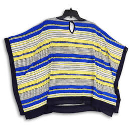 NWT Womens Blue Yellow Round Neck Striped Poncho Blouse Top Size L/XL alternative image