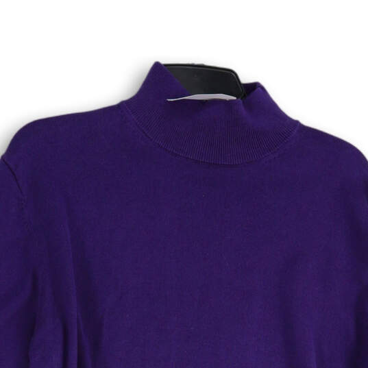 Mens Purple Tight-Knit Long Sleeve Turtleneck Pullover Sweater Size Medium image number 3