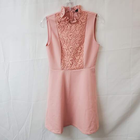 Zara Pink Ruffle Neck Lace A-Line Dress Size S image number 1
