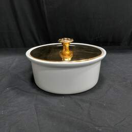 Vintage Hall Round Ceramic Baking Dish w/Gold Lid