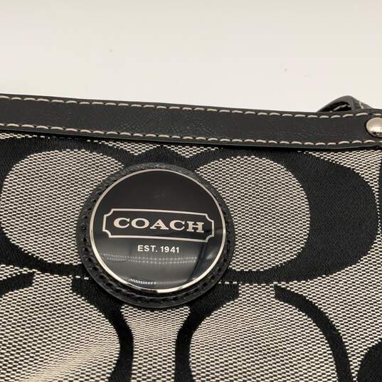 NWT Coach Womens Black Grey Signature Print Zipper Charm Tote Bag image number 5