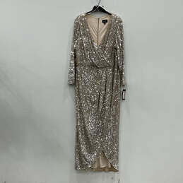 NWT Womens Silver Sequin Long Sleeve V-Neck Back Zip Maxi Dress Size 22W