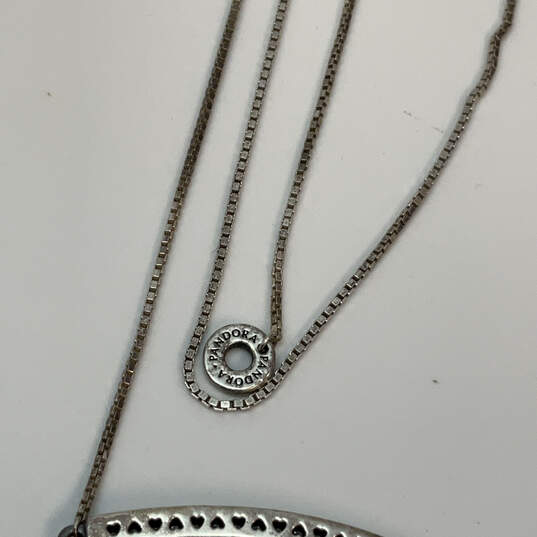 Designer Pandora 925 Sterling Silver Hearts Curved Bar Pendant Necklace image number 4