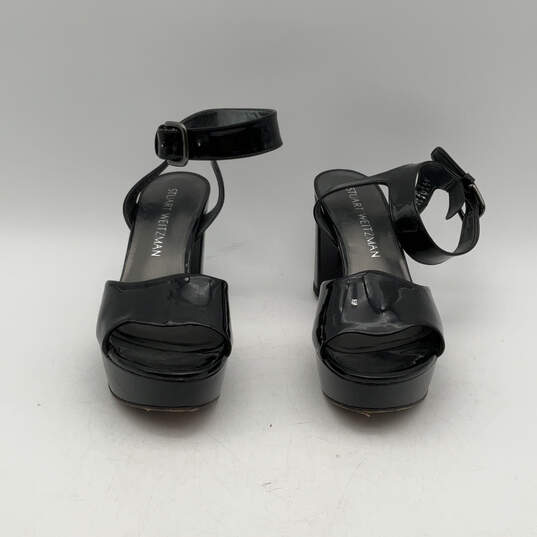 Womens Black Leather Open Toe Block Heel Ankle Strap Sandals Size 5.5 M image number 1