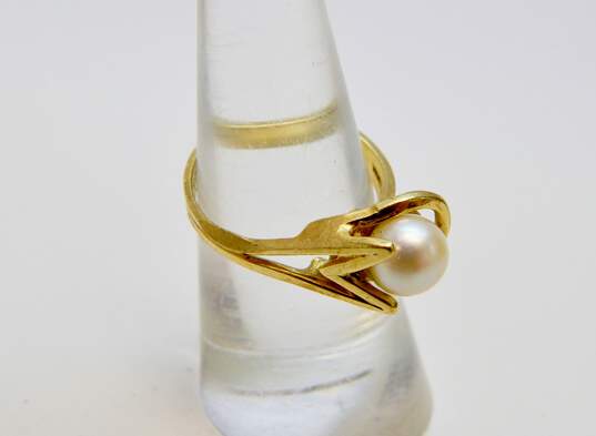 14k Yellow Gold Abstract Pearl Solitaire Ring 3.6g image number 2