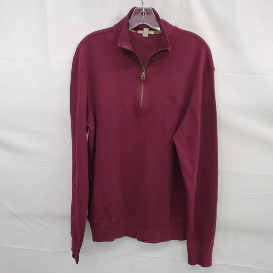 Burberry Brit Men's Magenta 1/4 Zip Cotton Pullover Sweater Size M - AUTHENTICATED image number 1