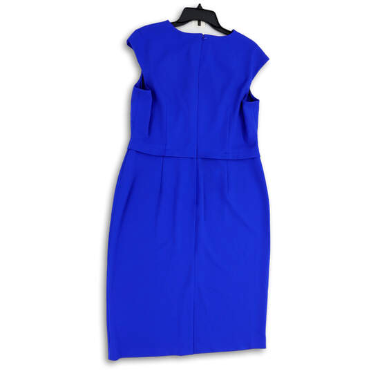 NWT Womens Blue Short Cap Sleeve Back Zip Knee Length Sheath Dress Size 16 image number 2