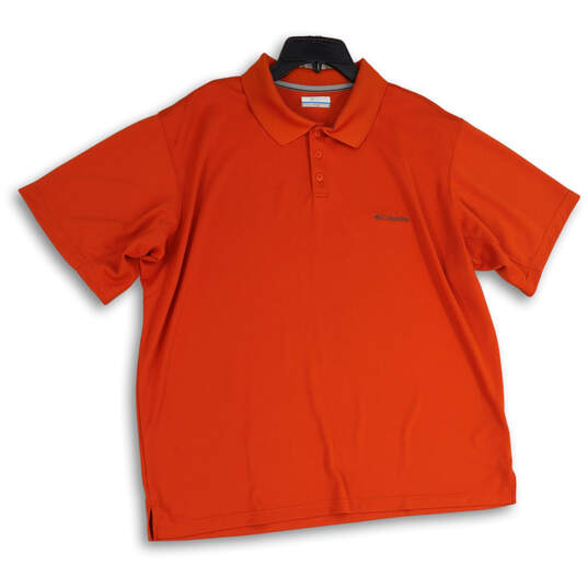 Mens Orange Spread Collar Short Sleeve Polo Shirt Size XXL/2TG image number 1