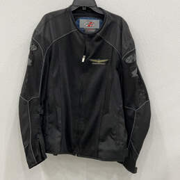Mens Black Long Sleeve Front Pocket Full-Zip Motorcycle Jacket Size 3XL alternative image