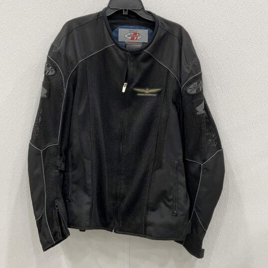Mens Black Long Sleeve Front Pocket Full-Zip Motorcycle Jacket Size 3XL image number 2