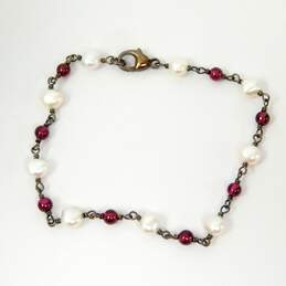 Artisan 925 Topaz Garnet Quartz Turquoise Pearl Beads Cord Necklace & Bracelet alternative image
