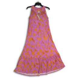 NWT Womens Pink Orange Sleeveless Halter Neck Tiered A-Line Dress Size S