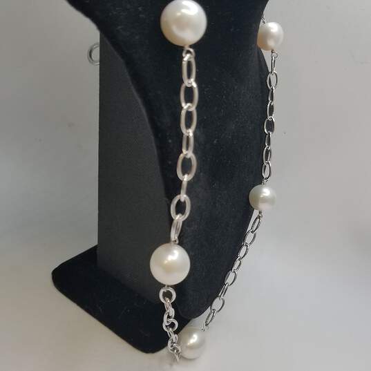 TJ 14K White Gold Chunky Chain 13mm Large FW Pearl 18.5inch Necklace 23.5g image number 2