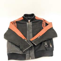 Harley Davidson Vintage Men's Medium Wool Leather Jacket Black Orange