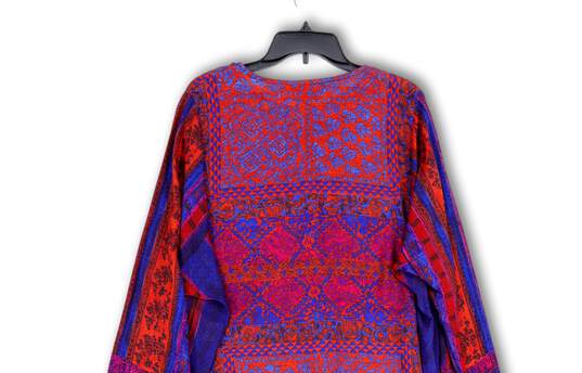 Womens Multicolor Embroidered Long Sleeve Side Slit Tunic Blouse Top Sz 14 image number 4