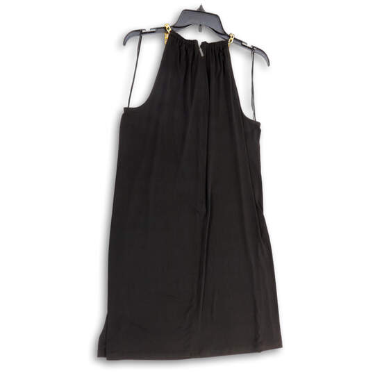 NWT Womens Black Round Neck Pleated Back Zip Shift Dress Size Large image number 2
