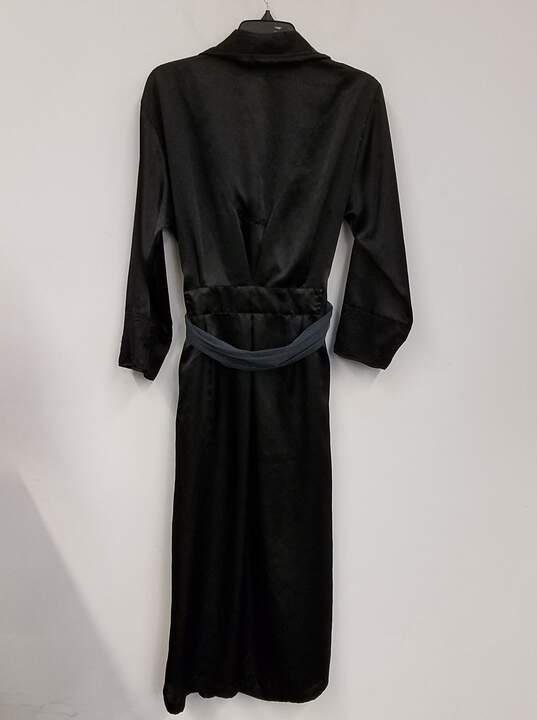 Womens Black Long Sleeve Wrap Waist Belted Sleepwear Robe Size XS image number 2