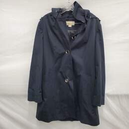 Michael Kors WM's Black Polyester Cotton Blend Black Hooded Rain Coat Size L