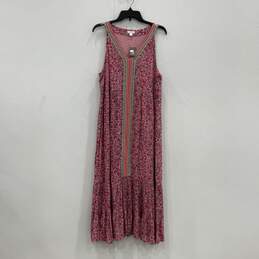 NWT Womens Pink Floral V-Neck Sleeveless Long Maxi Dress Size Large
