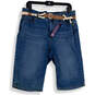 NWT Womens Blue Denim Medium Wash Belted Bermuda Shorts Size 12 image number 1