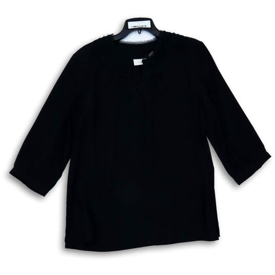 Womens Black Split Neck 3/4 Sleeve Pullover Blouse Top Size 2 image number 1