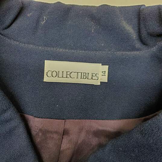 Vintage Collectibles Wool Full Button Long Navy Jacket Size 14 image number 3