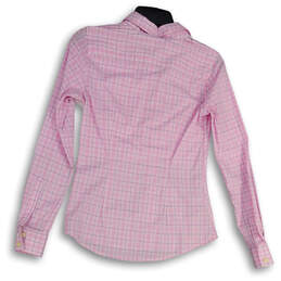Womens Pink White Plaid Point Collared Long Sleeve Button-Up Shirt Size 0P alternative image