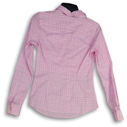 Womens Pink White Plaid Point Collared Long Sleeve Button-Up Shirt Size 0P image number 2