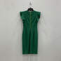 Womens Green Pleated Ruffle Short Sleeve Back Zip Midi Sheath Dress Size 2 image number 2