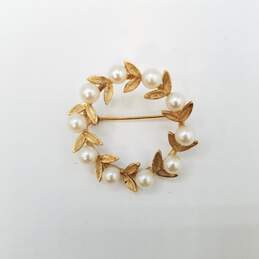 14K Gold FW Pearl Wreath Brooch Pin 1.25in  5.5g
