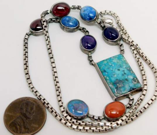 Allison Lee Dine Navajo 925 Turquoise Opal Amethyst Multi Stone Pendant Necklace image number 6