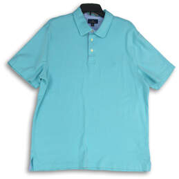 Mens Blue Spread Collar Short Sleeve Polo Shirt Size X-Large