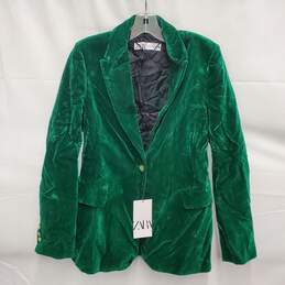 NWT Zara WM's Velvet Green Single Button Blazer Size SM