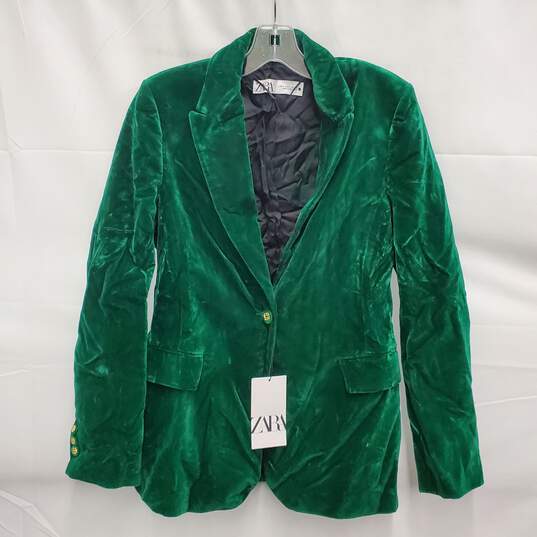 NWT Zara WM's Velvet Green Single Button Blazer Size SM image number 1