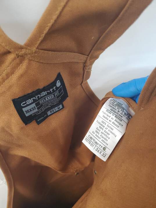 Mn Carhartt R01-M Canvas Brown Overalls Sz 36x32 image number 3