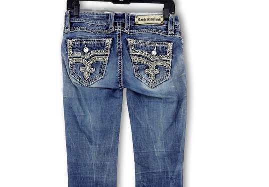 Womens Blue Denim Pockets Medium Wash Comfort Bootcut Leg Jeans Size 25 image number 4
