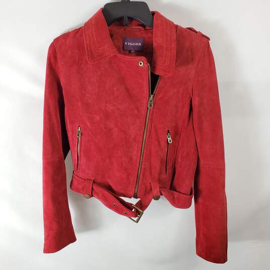 Vigoss Women Red Suede Leather Jacket M image number 3