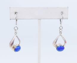 Artisan 925 Teardrop & Spiral Pendants Necklace & Lapis Lazuli Cabochon Granulated Drop & Swirl Knot Post Earrings 33.1g alternative image