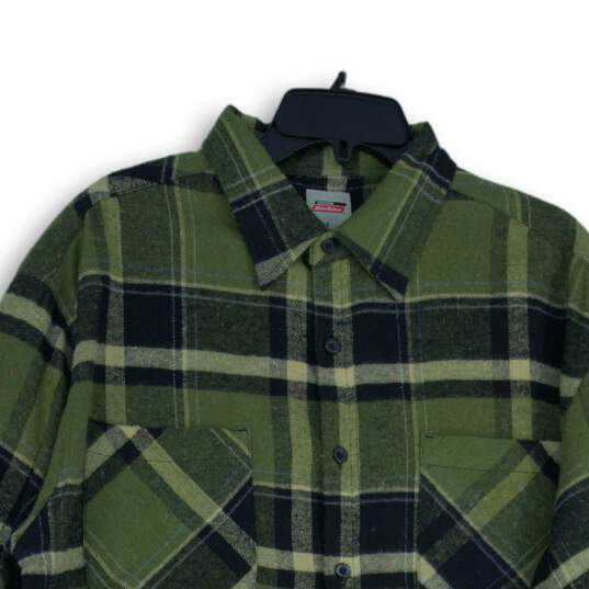 NWT Genuine Dickies Mens Green Plaid Spread Collar Button-Up Shirt Size Large image number 3