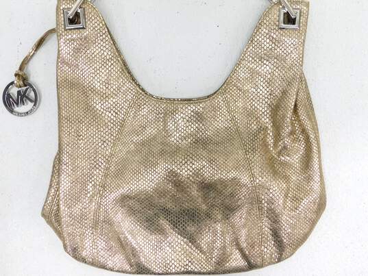Michael Kors Light Gold Metallic Hobo Handbag image number 2