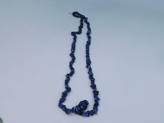 (G) Artisan Silvertone Sodalite Bead Necklace & Bear Fetish Lapis Drop Earrings image number 3