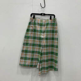 Womens Multicolor Plaid Flat Front Flap Pocket Midi A Line Skirt Size 6