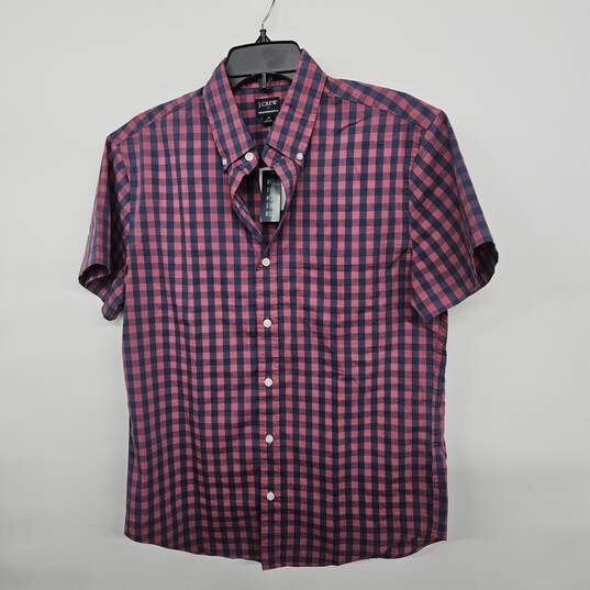 Red Blue Plaid Short Sleeve Button Up Shirt image number 1