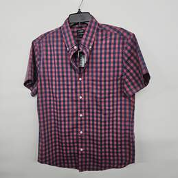 Red Blue Plaid Short Sleeve Button Up Shirt