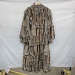 Pamela McCoy Gray & Brown Lined Full Length Faux Fur Coat WM Size L