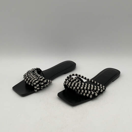 Womens Black White Leather Beaded Open Toe Slip-On Slide Sandals Sz EUR 39 image number 2