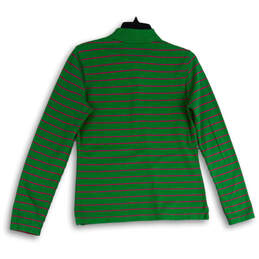 Womens Green Pink Striped Spread Collar Long Sleeve Polo Shirt Size M alternative image