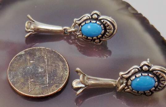 Carolyn Pollack Relios 925 Southwestern Turquoise Cabochon Squash Blossom Drop Post Earrings 6.4g image number 2