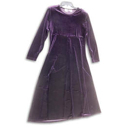 Womens Purple Round Neck 3/4 Sleeve Knee Length Fit & Flare Dress Size 12
